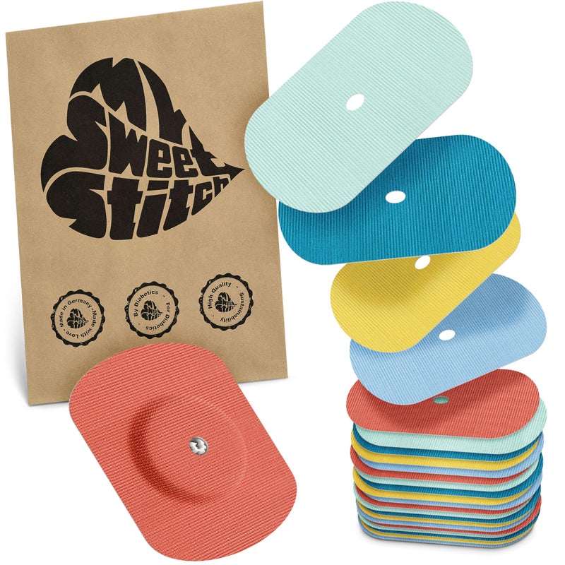 MySweetStitch - 25 x Freestyle Libre 1 & 2 Patches Oval with Ventilation Hole, Overpatch Ã˜ 70 x 55mm, Waterproof, Breathable, Skin-Friendly, Made in Germany, Pastel